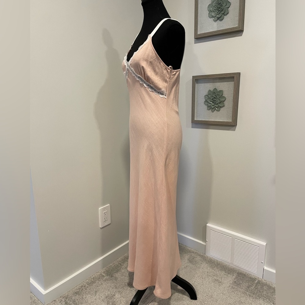 Monteau Linen Blend 90’s Slip Maxi/Night Dress with Lace Trim NWT! - Picture 2 of 13
